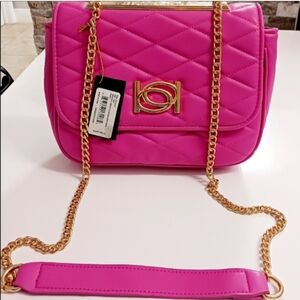 Bebe hot pink leather shoulder bag, gold strap. NWT